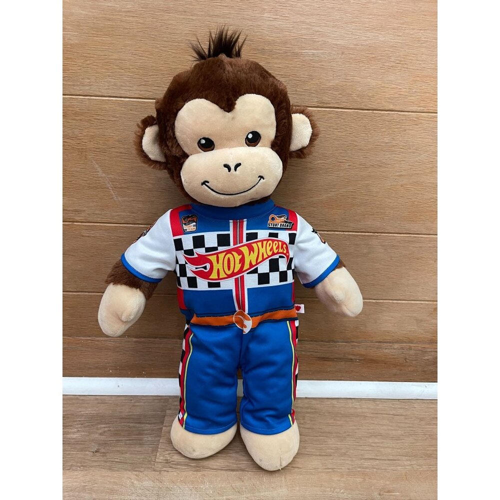 EUC Build-A-Bear 20" Monkey With 3 Outfits: Hot Wheels Racing Suit Black Shorts